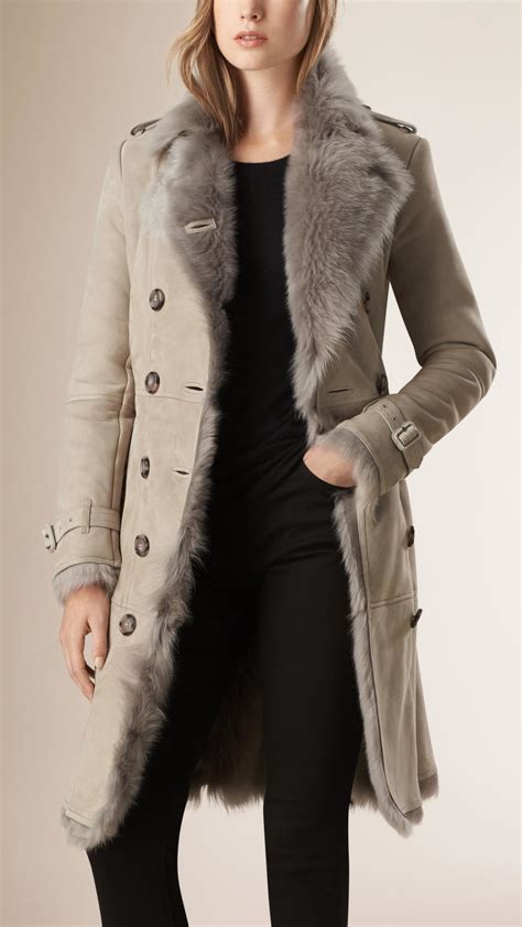 burberry short shearling trench coat|burberry full length trench coat.